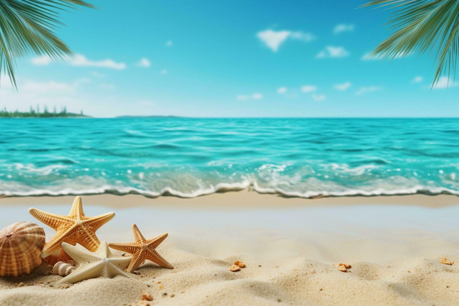 AI generated Tropical beach with sea star on sand, summer holiday ...