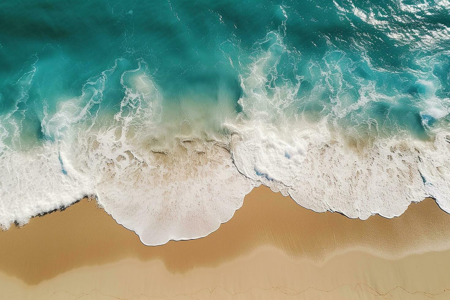 AI generated Top view aerial image from drone of an stunning beautiful sea landscape beach with turquoise water with copy space photo