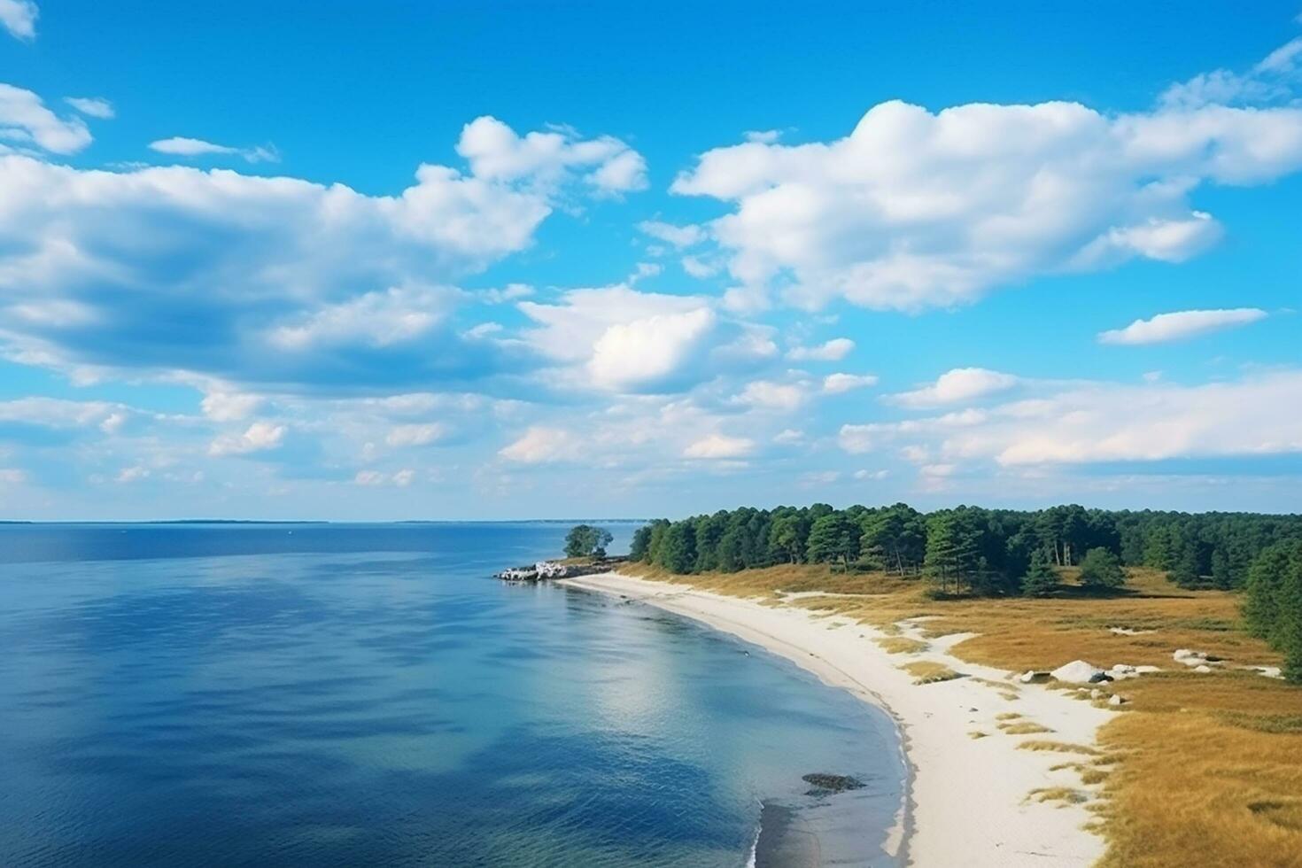 AI generated Aerial view of road, rocky sea coast with waves and stones at sunset Landscape with beautiful road, transparent blue water, rocks. Top view from drone of highway in summer photo