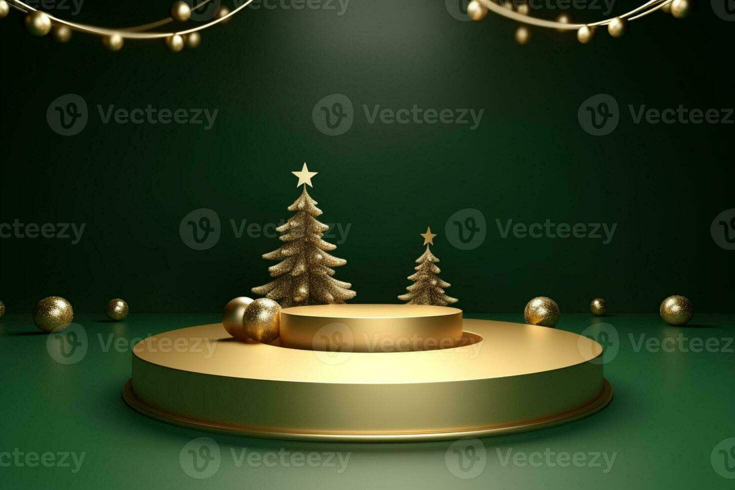 AI generated 3d rendered green Podium display for merry Christmas event photo