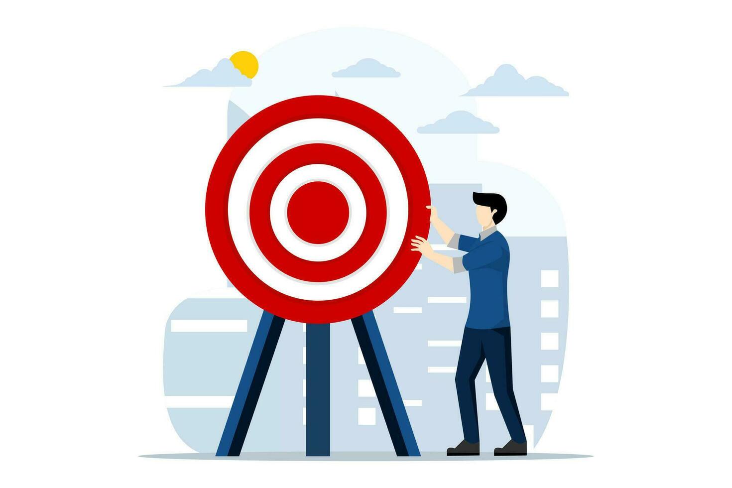 Concept of achieving business goals, businessman holding target board or human career targets. development, advancement or growth, successful career, leadership. flat vector illustration.