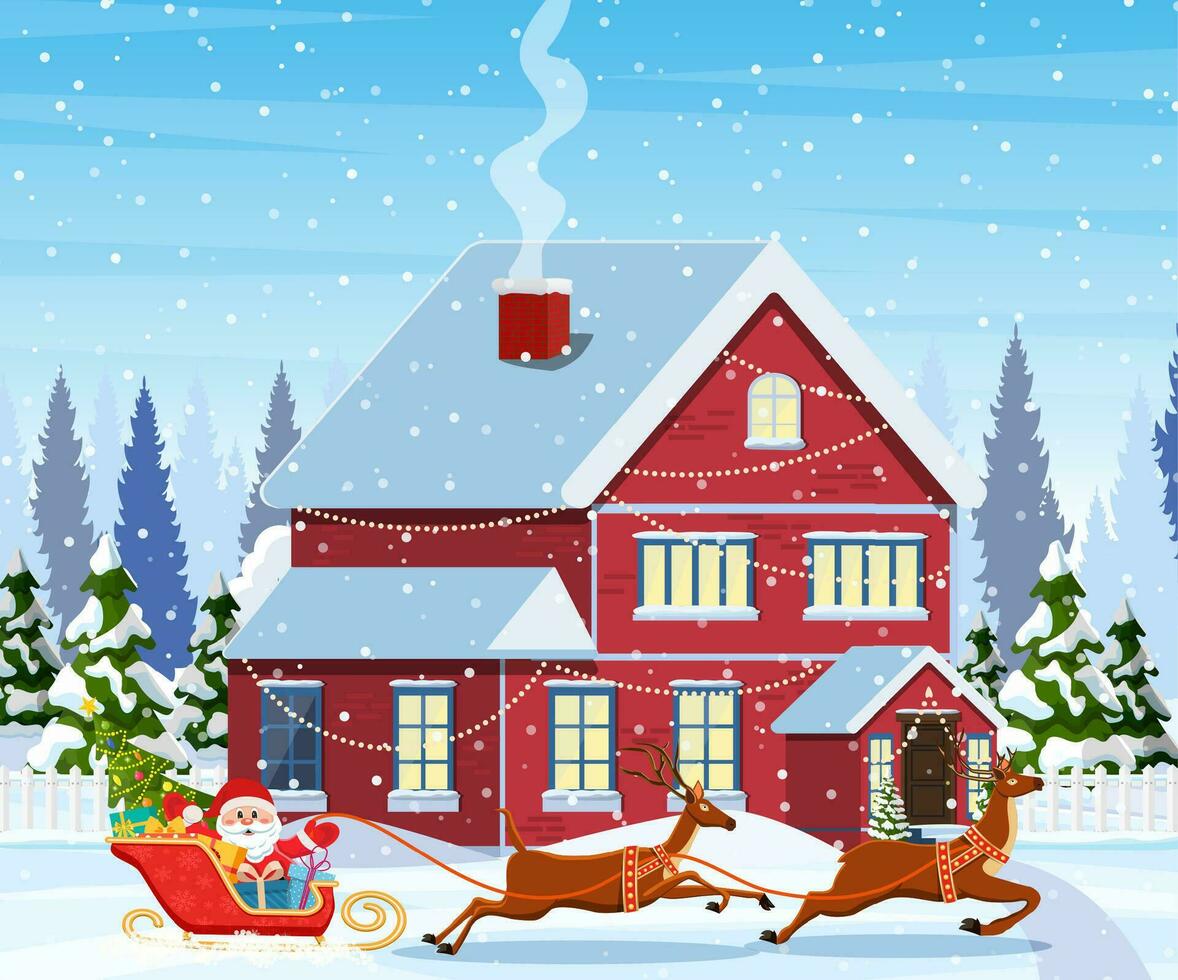 Suburban house covered snow. vector