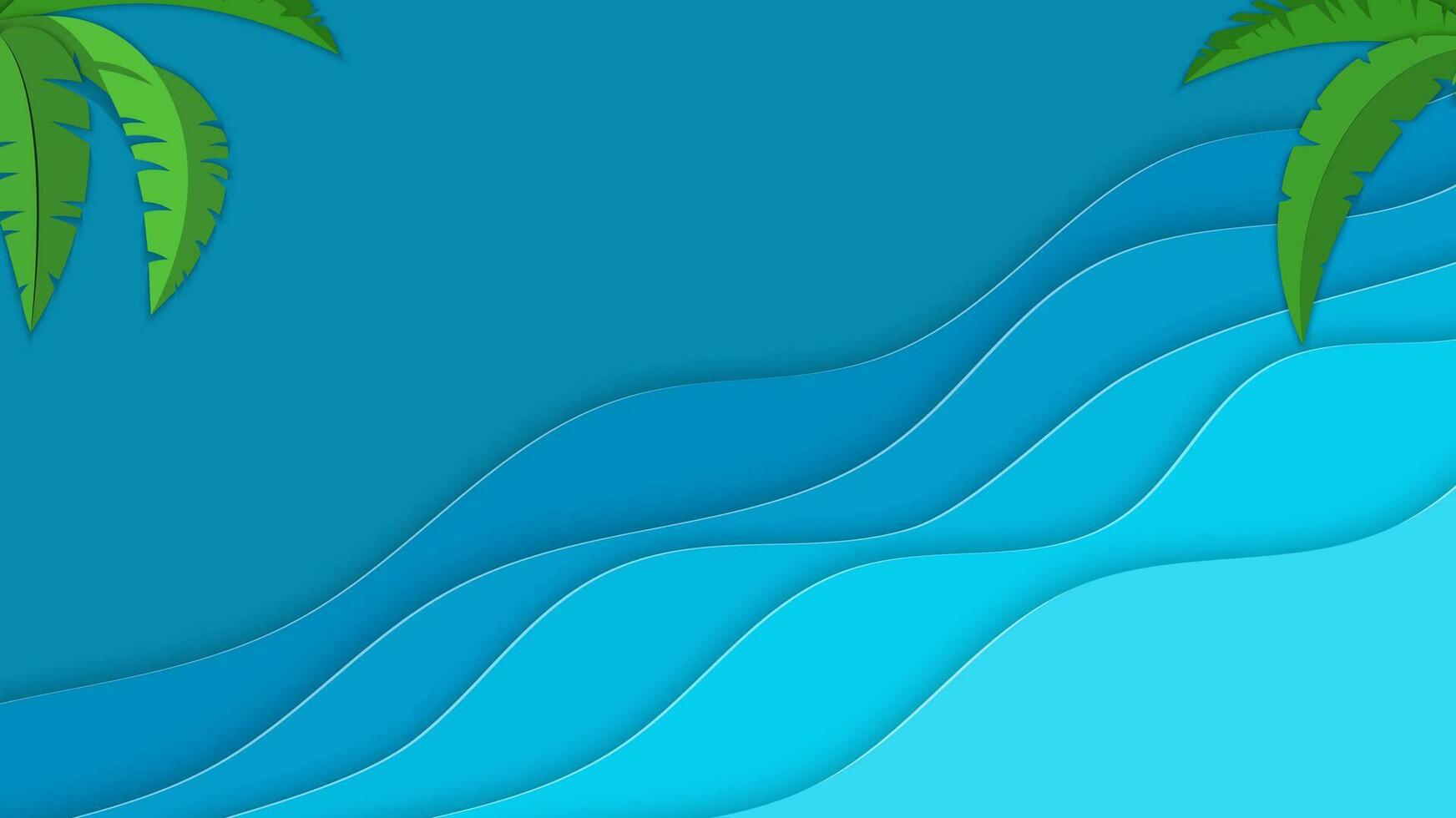 Top view of sea with sea wave and tropical leaves for summer concept. paper cut and craft style. vector, illustration. vector