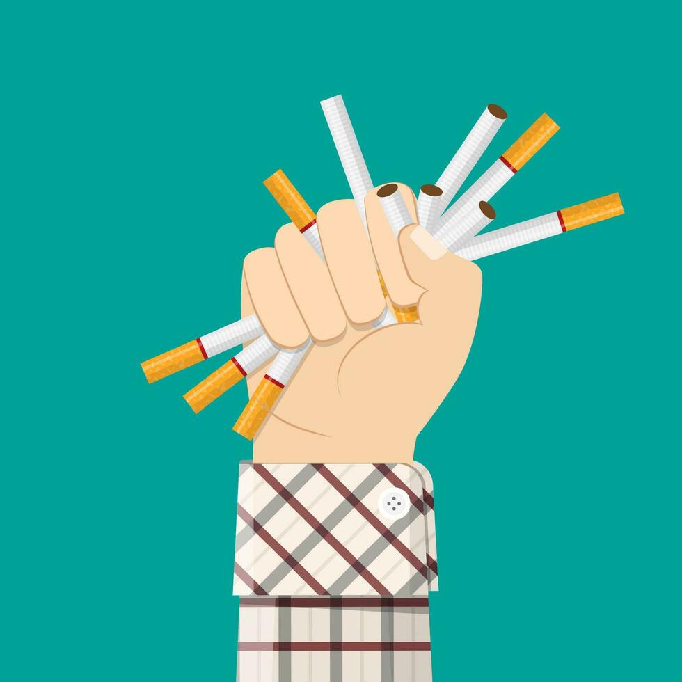 Cigarettes in fist hand. giving up smoking. vector