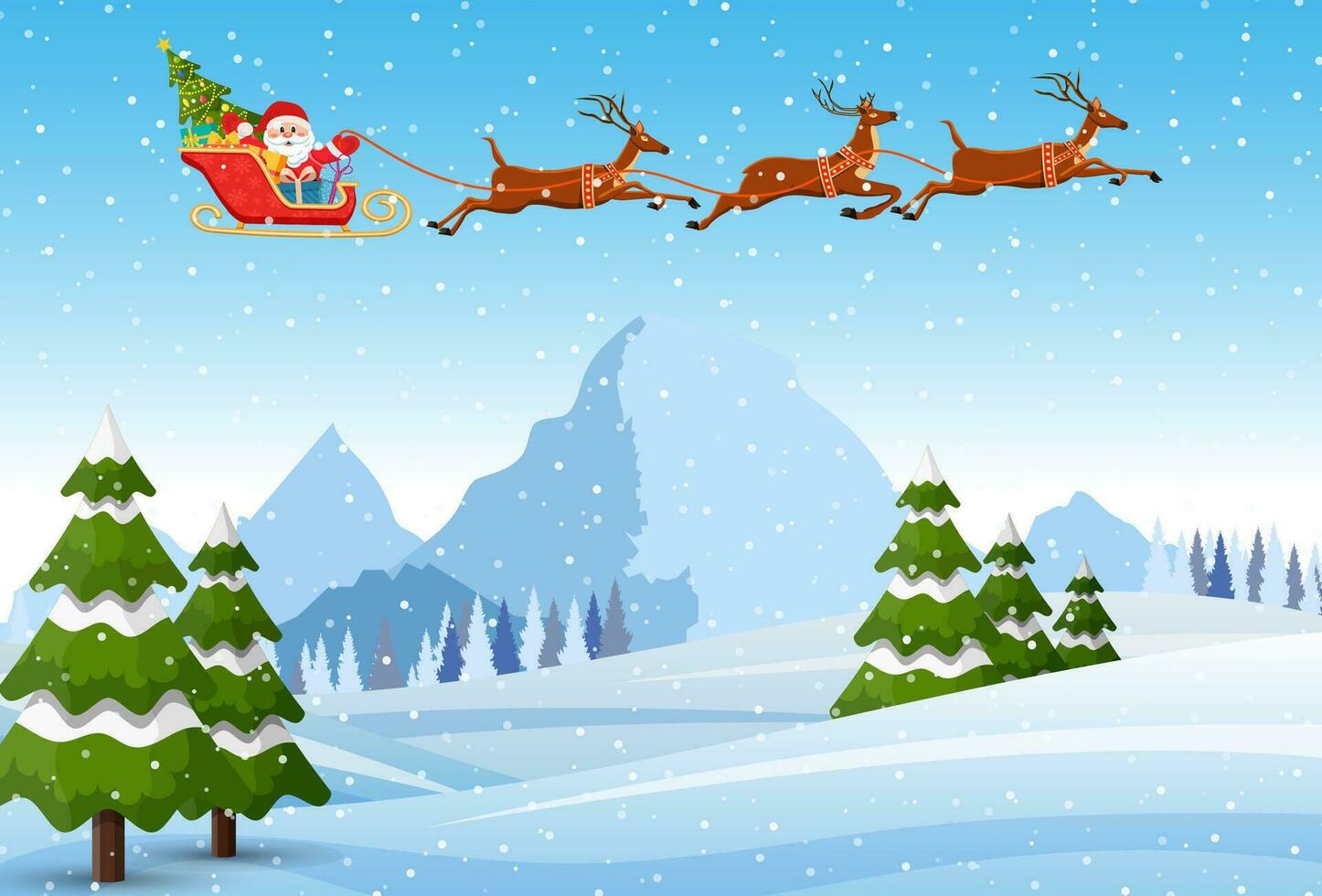 Illustration of Santa and Reindeer on the snow vector