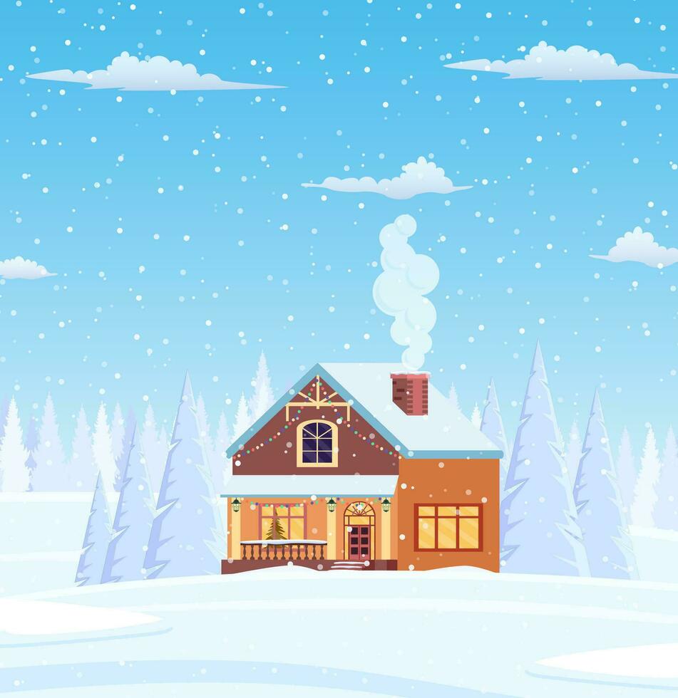 Navidad paisaje antecedentes con nieve y árbol. alegre Navidad día festivo. nuevo año y Navidad celebracion. vector ilustración en plano estilo