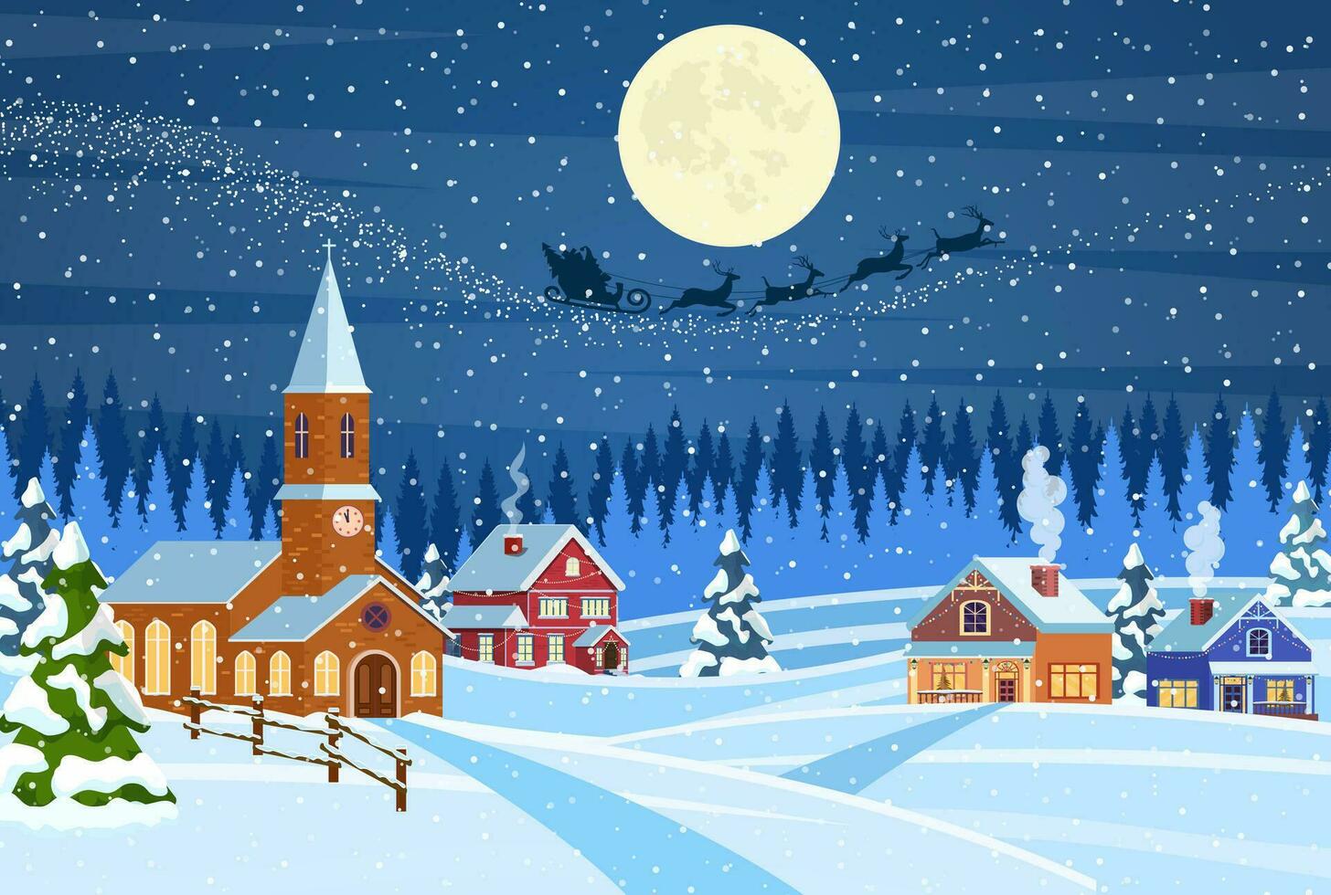 Christmas landscape background with snow and tree. Merry christmas holiday. New year and xmas celebration. Vector illustration in flat style