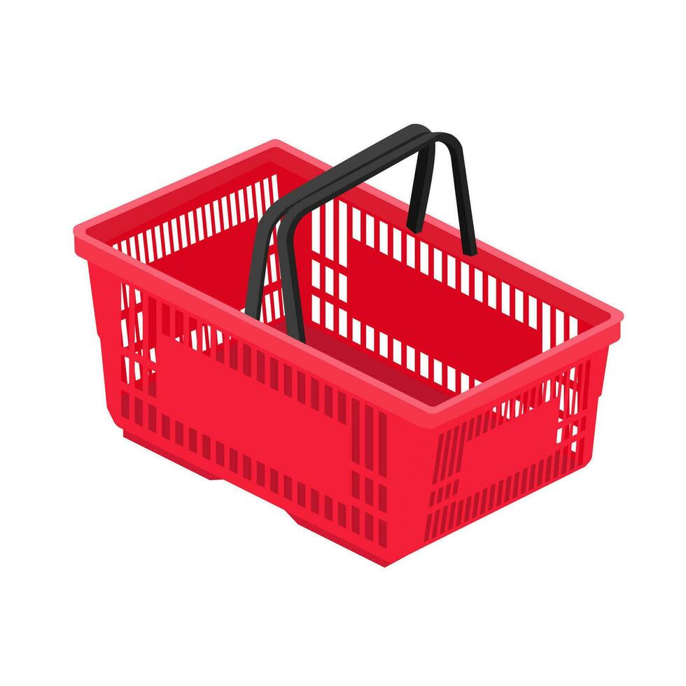 Shopping basket in supermarket and store. Cart icon for web shops. Vector illustration in flat style