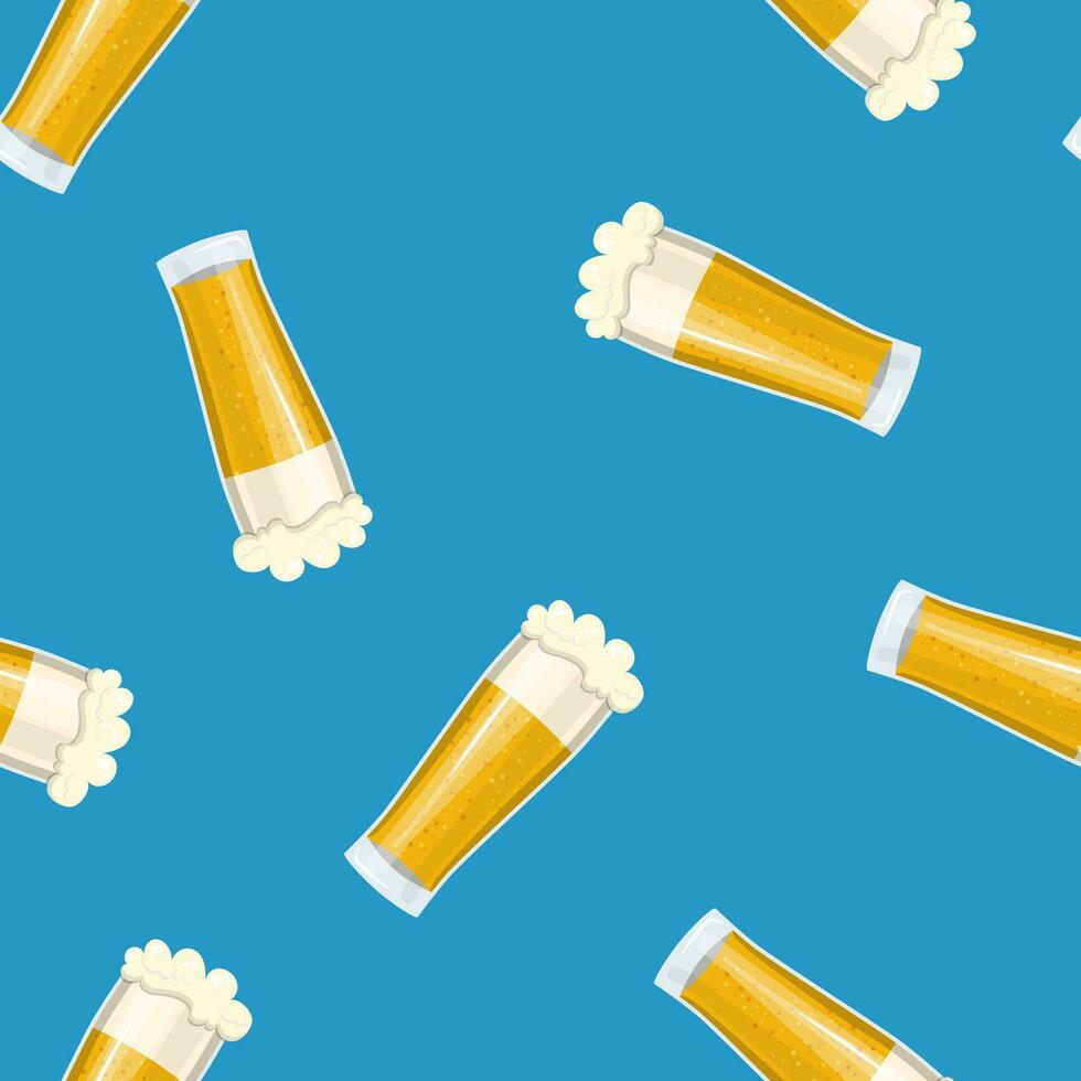 Seamless pattern mug of beer. Bar card. Alcohol party background. Pint beer. Beer poster. Vector illustration in flat style