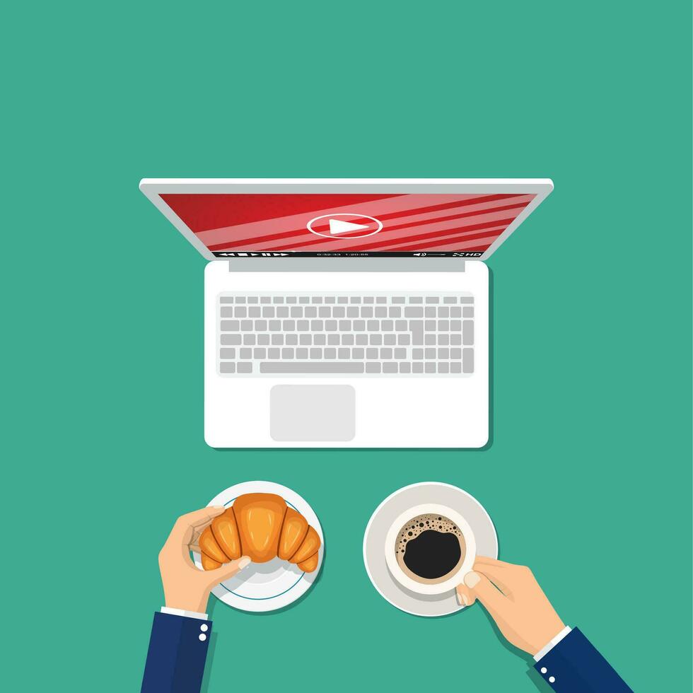 Man with a cup of coffee and a croissant vector