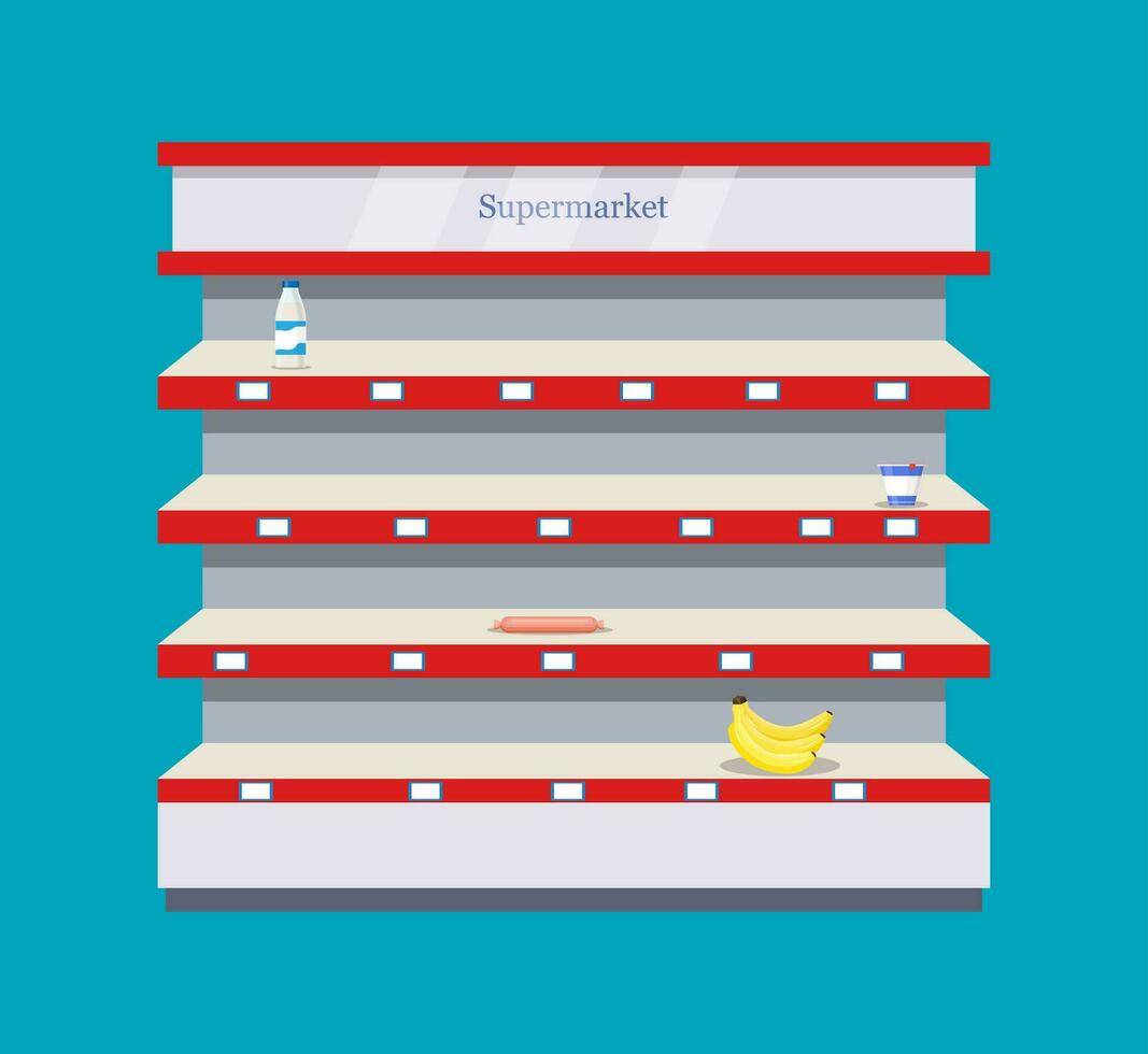 Shop, supermarket interior shelf with empty store shelves. Vector illustration in flat style