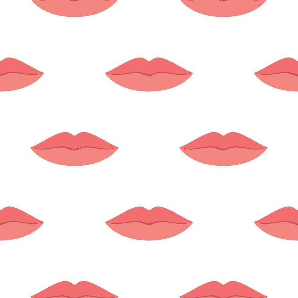 seamless pattern with womans red and pink kissing lips. Isolated on white background. Vector illustration in flat style