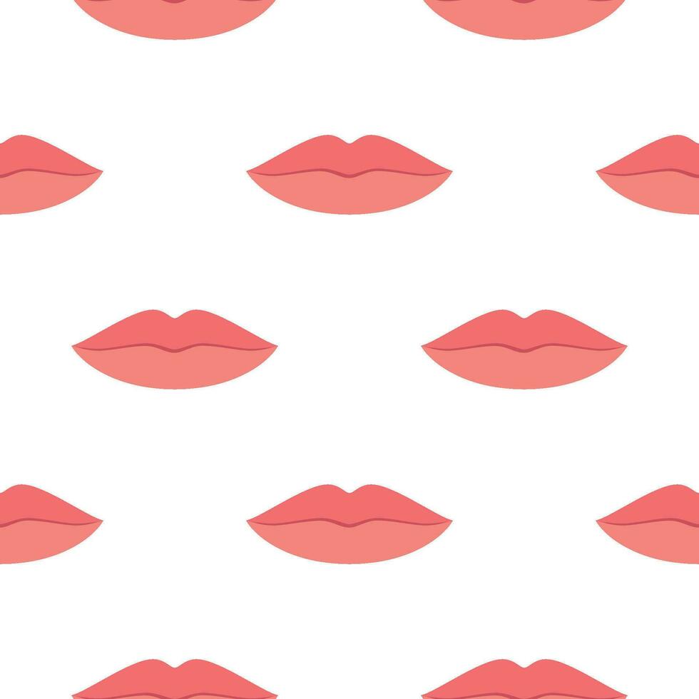 seamless pattern with womans red and pink kissing lips. Isolated on white background. Vector illustration in flat style