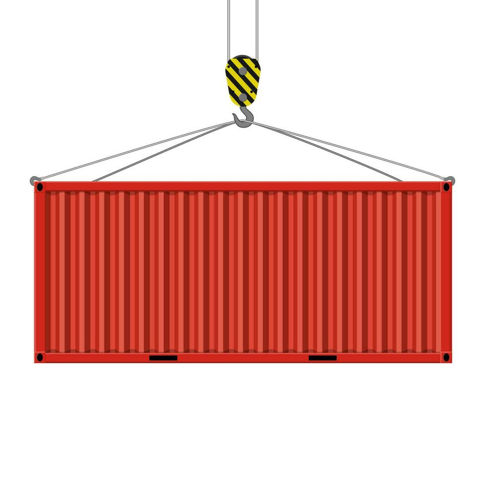 Crane hook lifts the metal container. vector