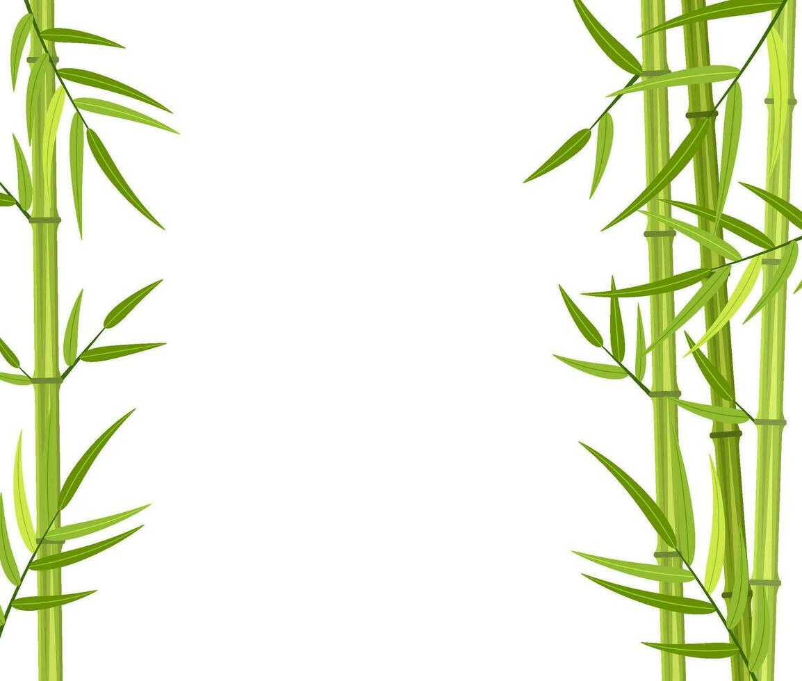 Vector green bamboo stems and leaves isolated on white background with copy space. Vector illustration in flat style