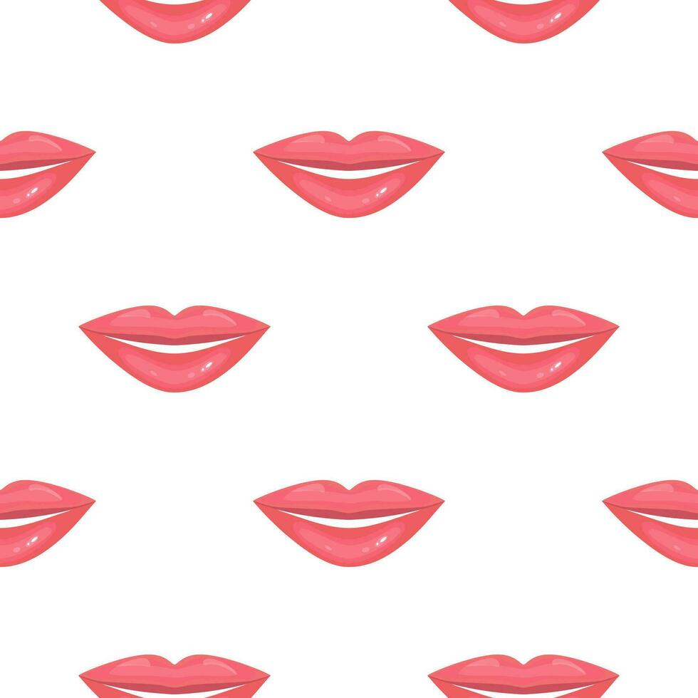 seamless pattern with womans red and pink kissing lips. Isolated on white background. Vector illustration in flat style