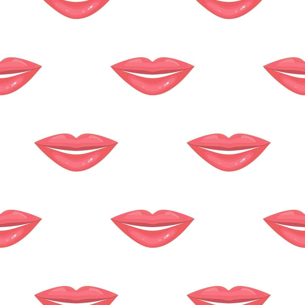 seamless pattern with womans red and pink kissing lips. Isolated on white background. Vector illustration in flat style