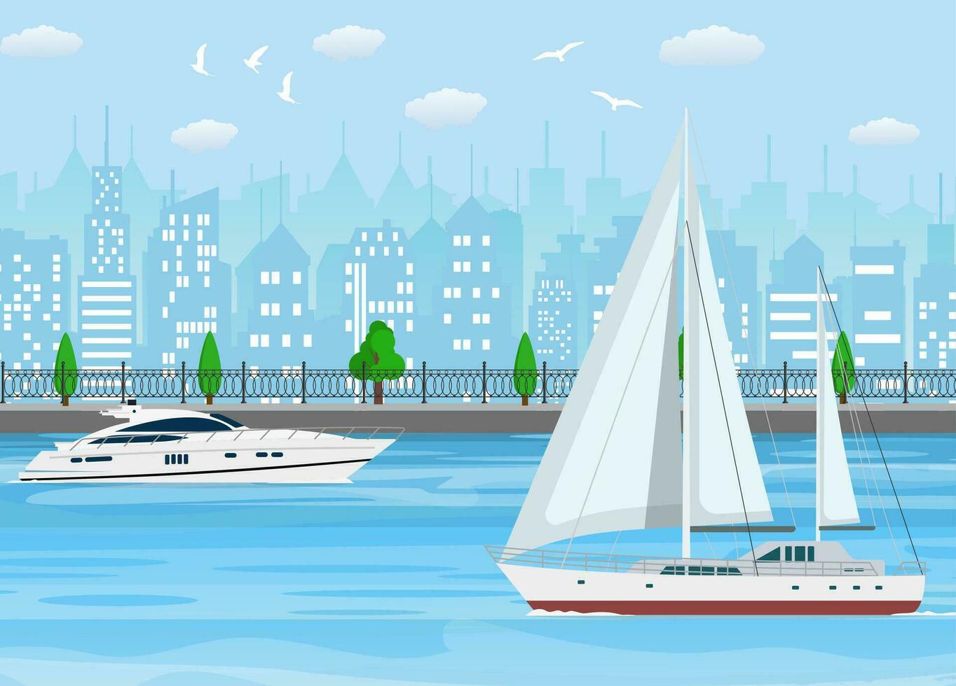 velero con blanco lona y moderno yate vector