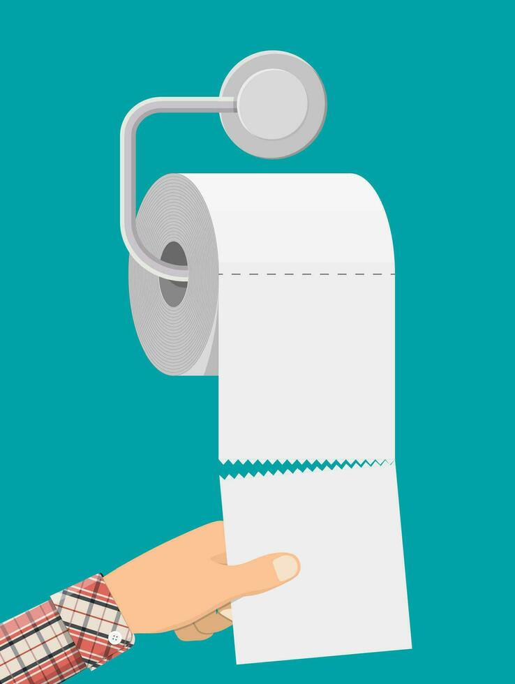 blanco rodar de baño papel en poseedor. madeja de papel para baño. vector ilustración en plano estilo -