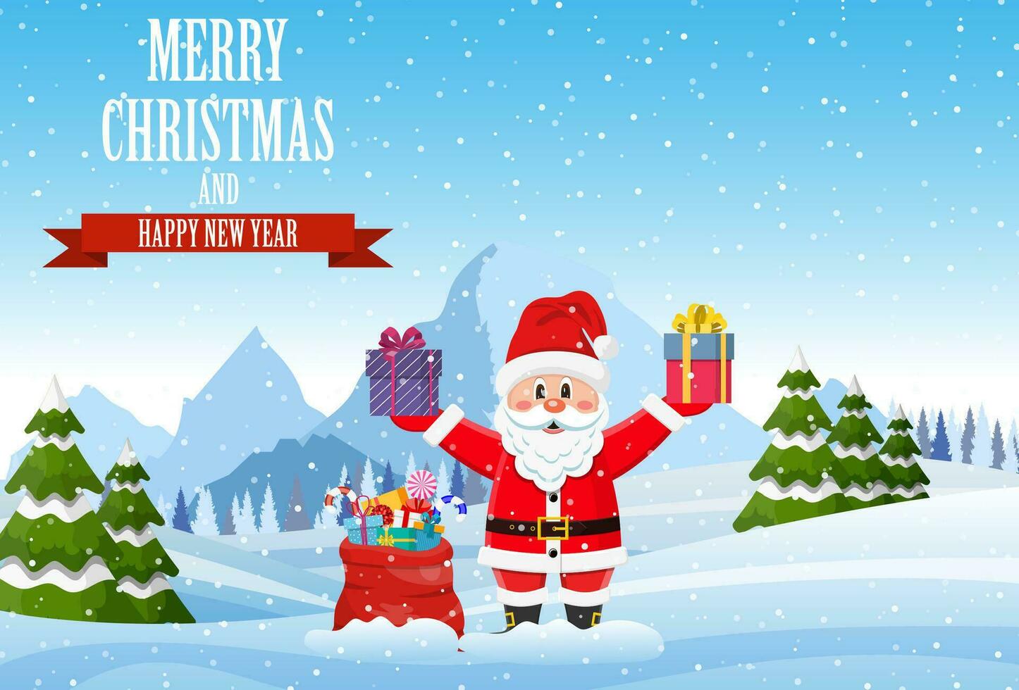 Santa claus with a bag of toys vector