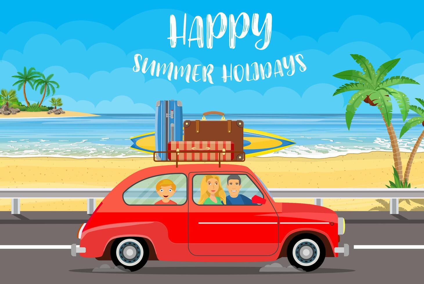 Happy family traveling by car vector