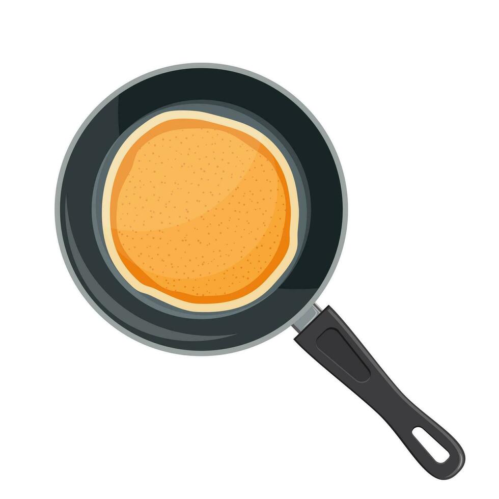 Flying pancakes and frying pan. Breakfast icon vector