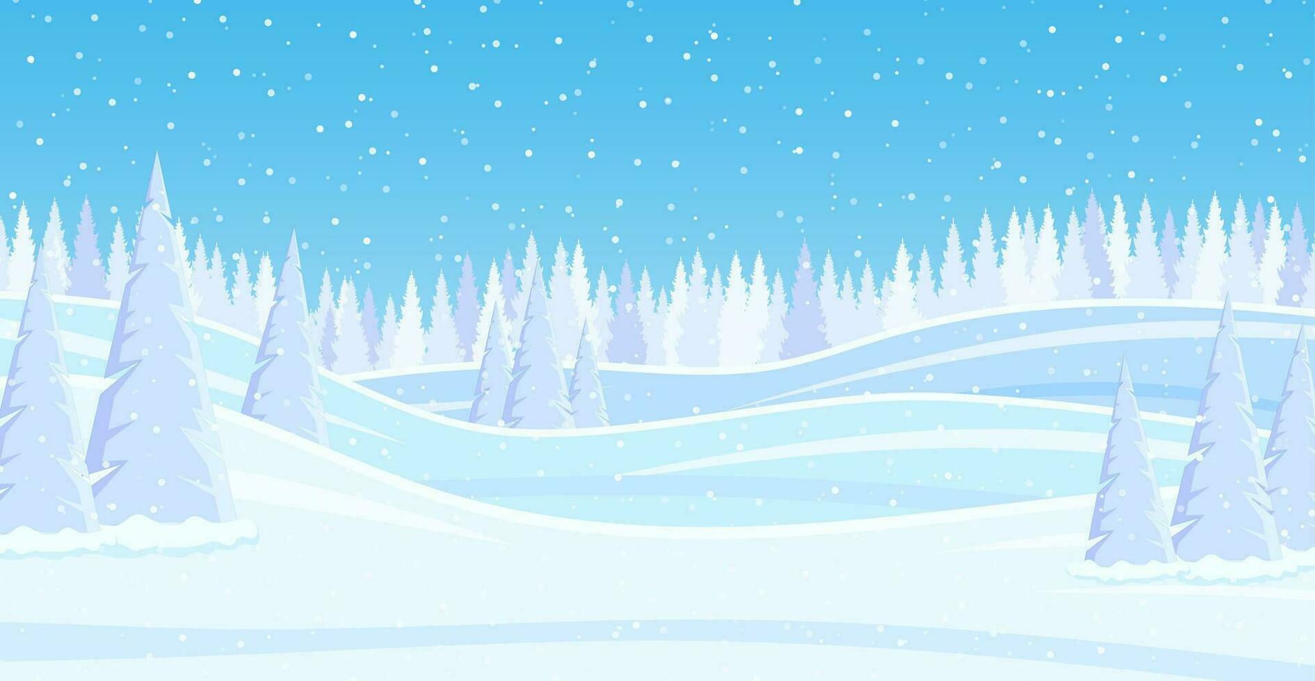 Navidad paisaje antecedentes con nieve y árbol. alegre Navidad día festivo. nuevo año y Navidad celebracion. vector ilustración en plano estilo