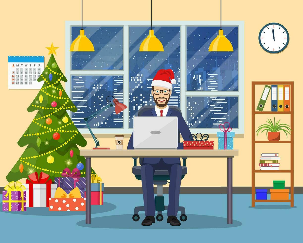 Navidad y nuevo año en moderno oficina vector