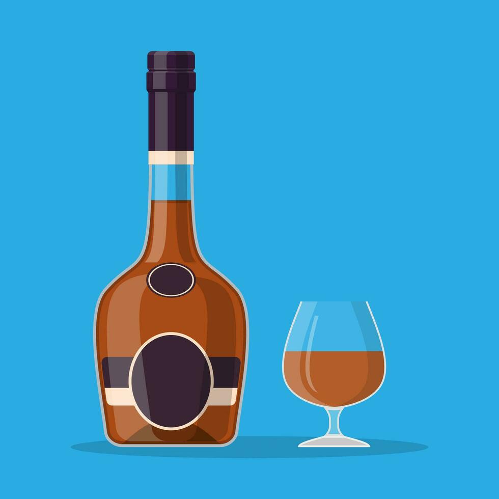 Cognac bottle and glass. vector
