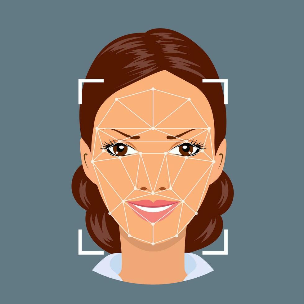 Face recognition - biometric security system. Vector illustration in flat style