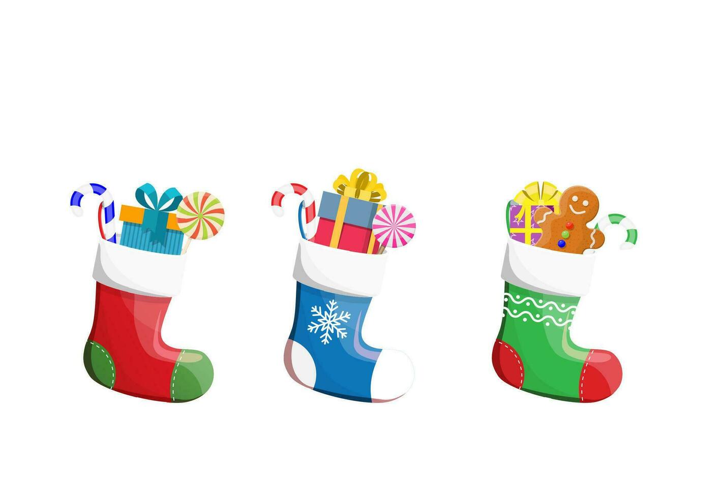 Christmas socks with gifts vector