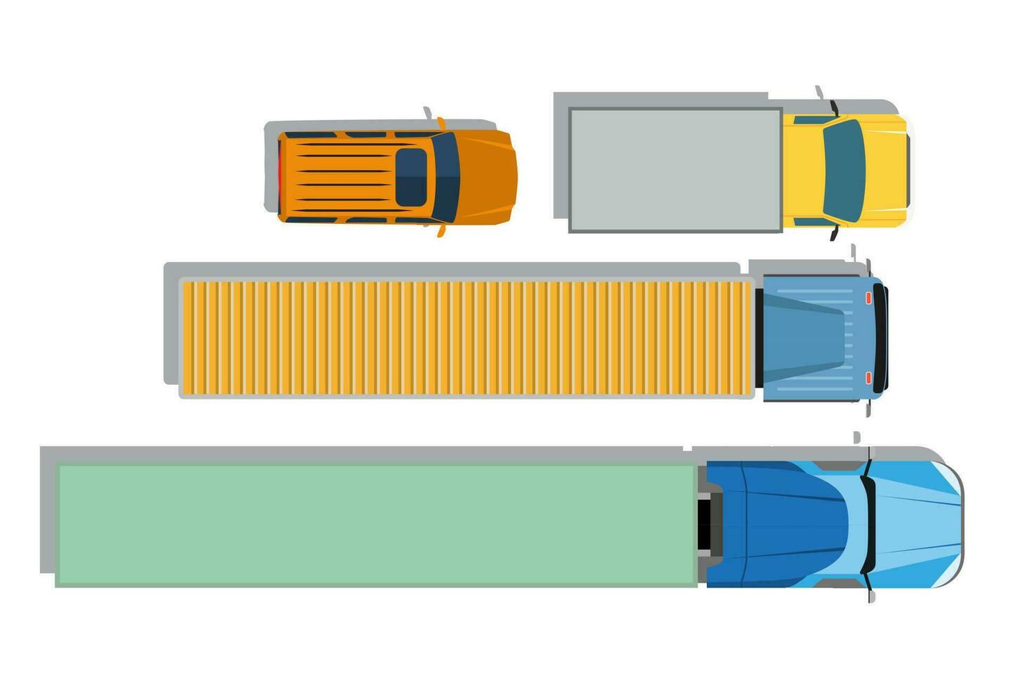 carros y camiones parte superior ver plano iconos vector ilustración en plano estilo
