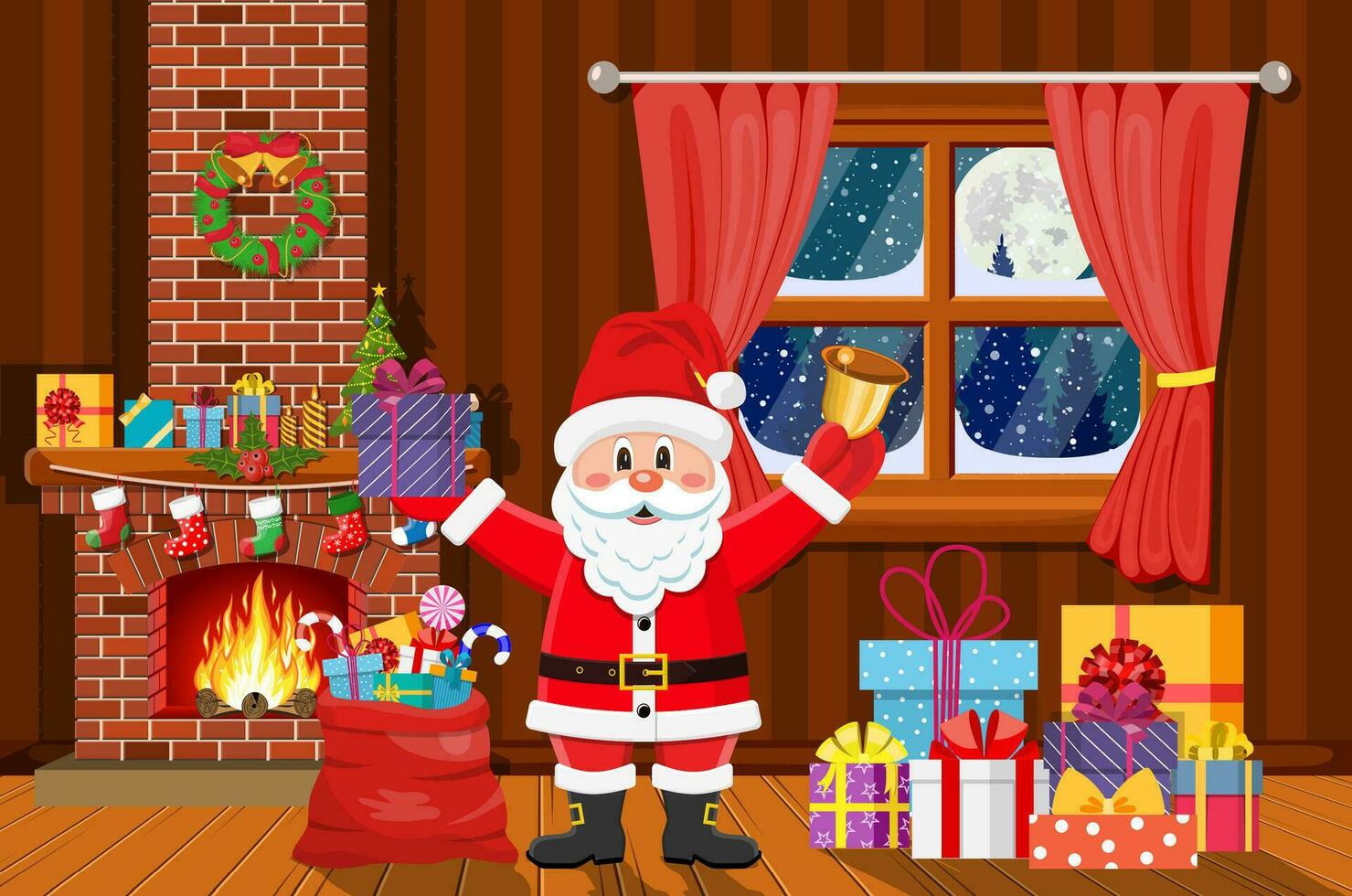 Papa Noel claus en Navidad habitación interior vector
