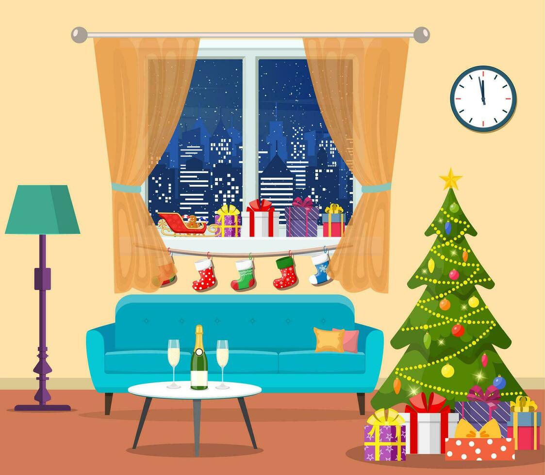 Christmas room interior. vector