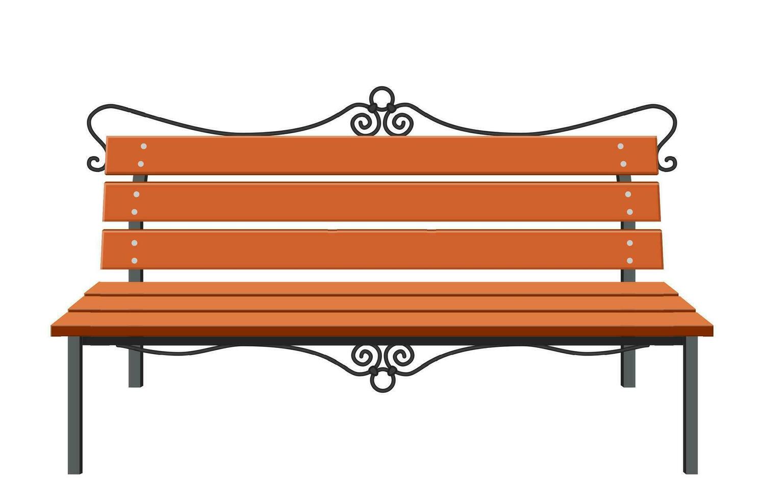 Wooden bench isolated on white background. City park bench with decorative iron elements. Vector illustration in flat style