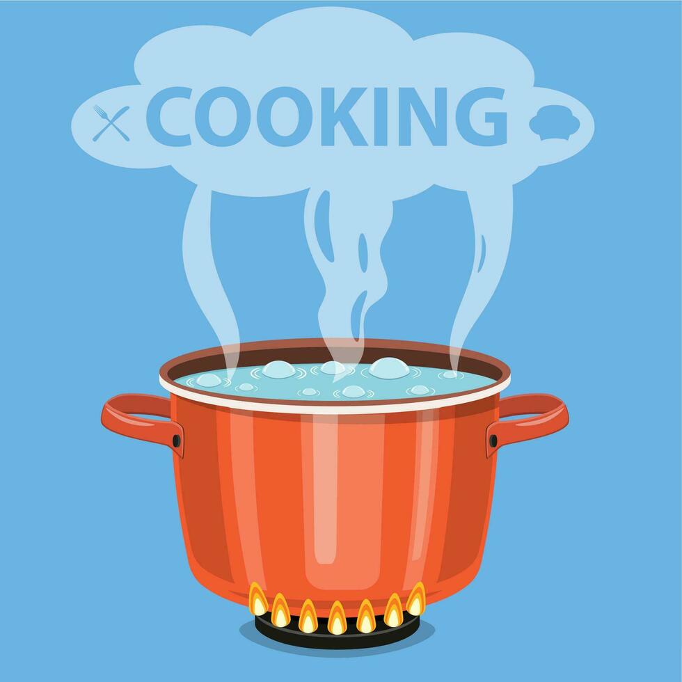 Boiling water in pan. vector