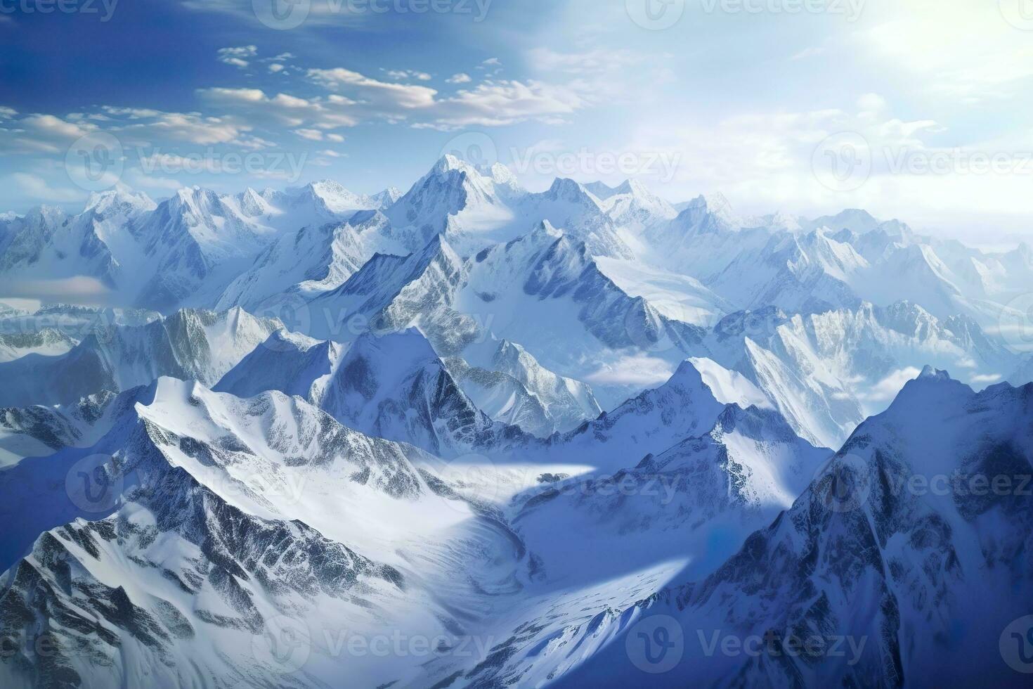 AI generated The beauty of a majestic and snow capped mountain range, with rugged peaks, AI Generative photo