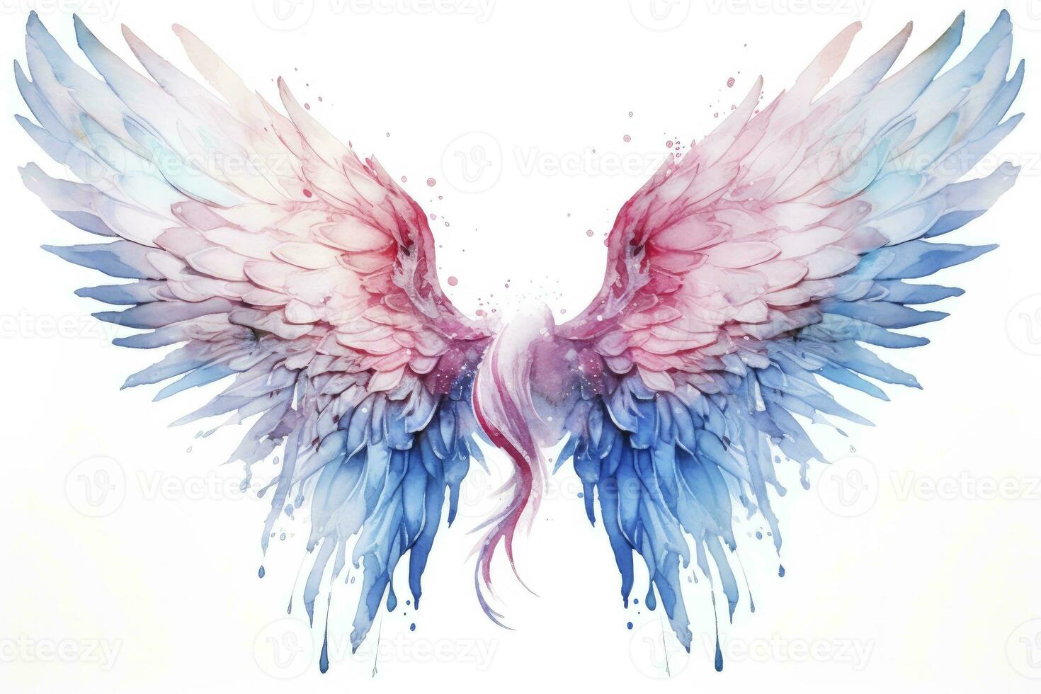 AI generated Beautiful magic watercolor blue pink wings. AI Generated photo