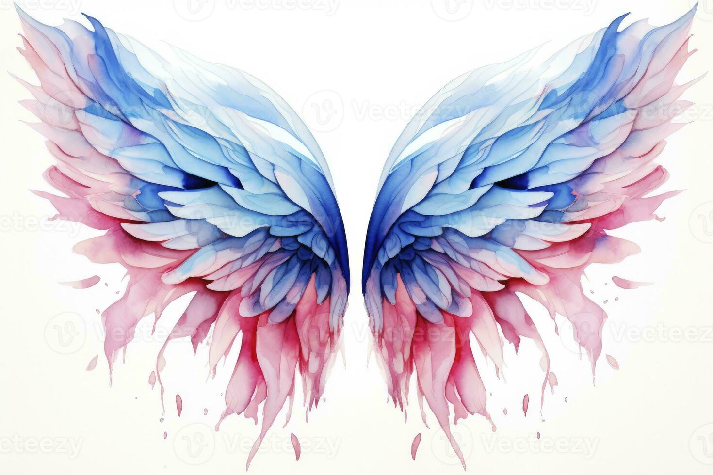 AI generated Beautiful magic watercolor blue pink wings. AI Generated photo