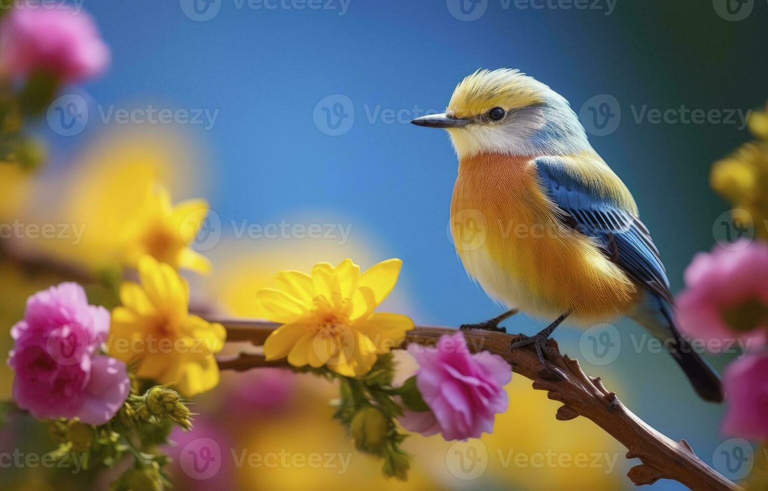 AI generated Cute little bird with a  nature background.  AI Generated. photo