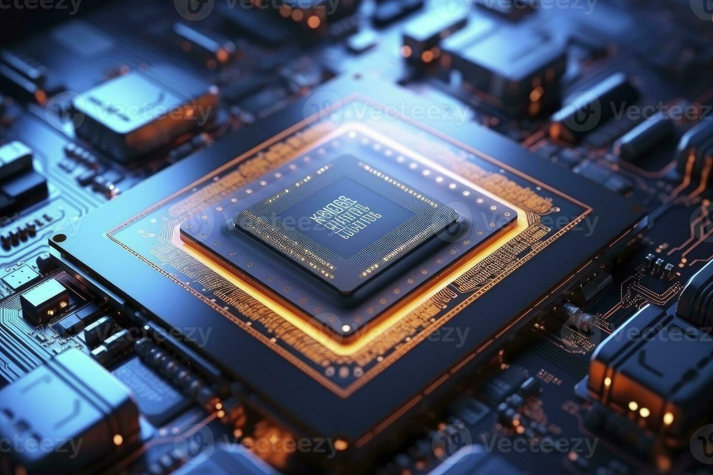 AI generated Futuristic central processor unit. Powerful Quantum CPU motherboard. AI Generated photo