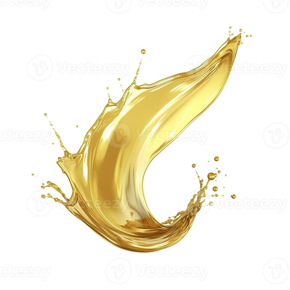 AI generated Golden Oil or Cosmetic essence splash isolated on white background, 3d illustration. AI Generated photo