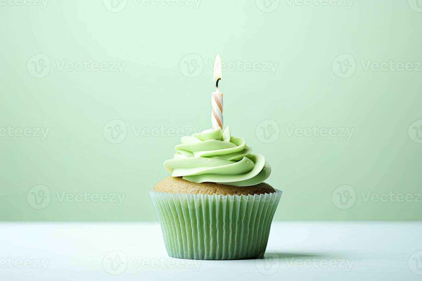 AI generated Happy Birthday Cupcake with Candle. AI Generated photo