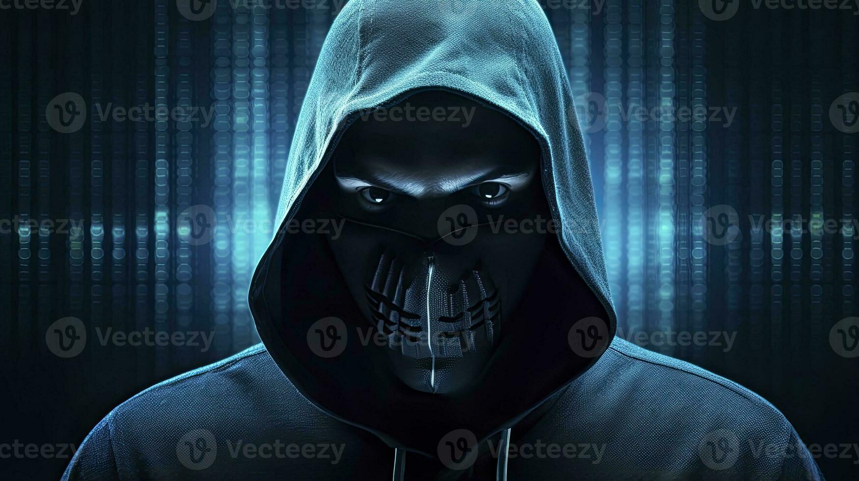 ai generado binario intriga. anónimo robótico hacker concepto de hackear. ai generado foto