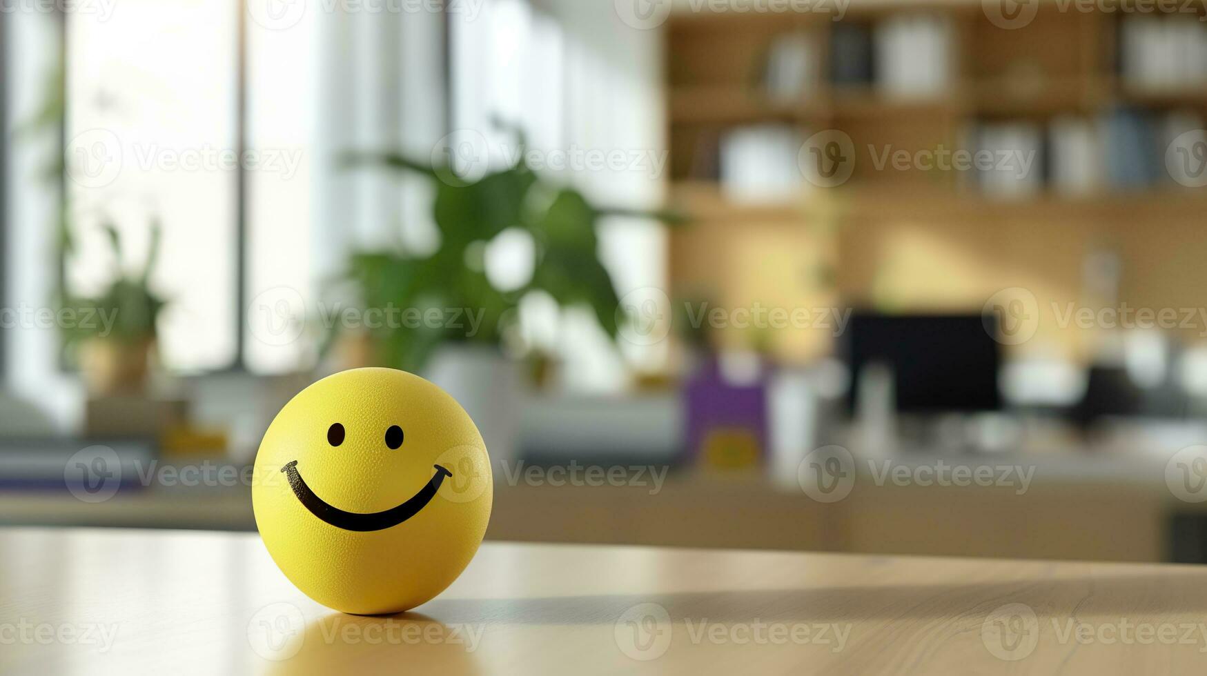 ai generado un amarillo sonriente pelota lata promover un positivo trabajo ambiente. generativo ai foto