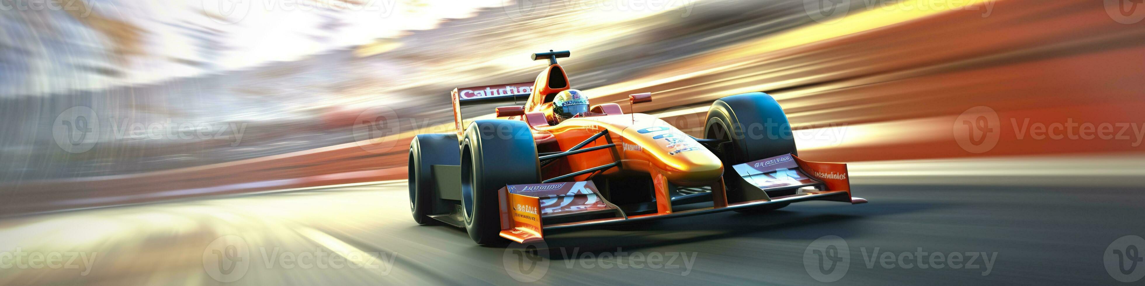 AI generated Racing car at high speed. Racer on a racing car passes the track. Motor sports competitive team racing. Motion blur background. Generative AI photo