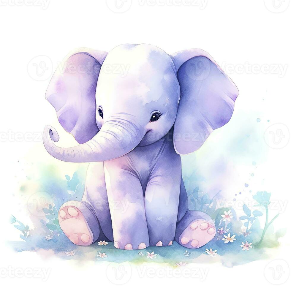 AI generated Watercolor Baby Elephant. AI Generated photo