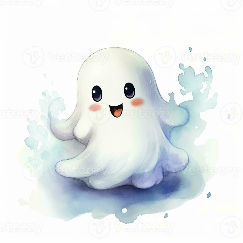 AI generated The watercolor cute ghost on white background. AI Generated photo