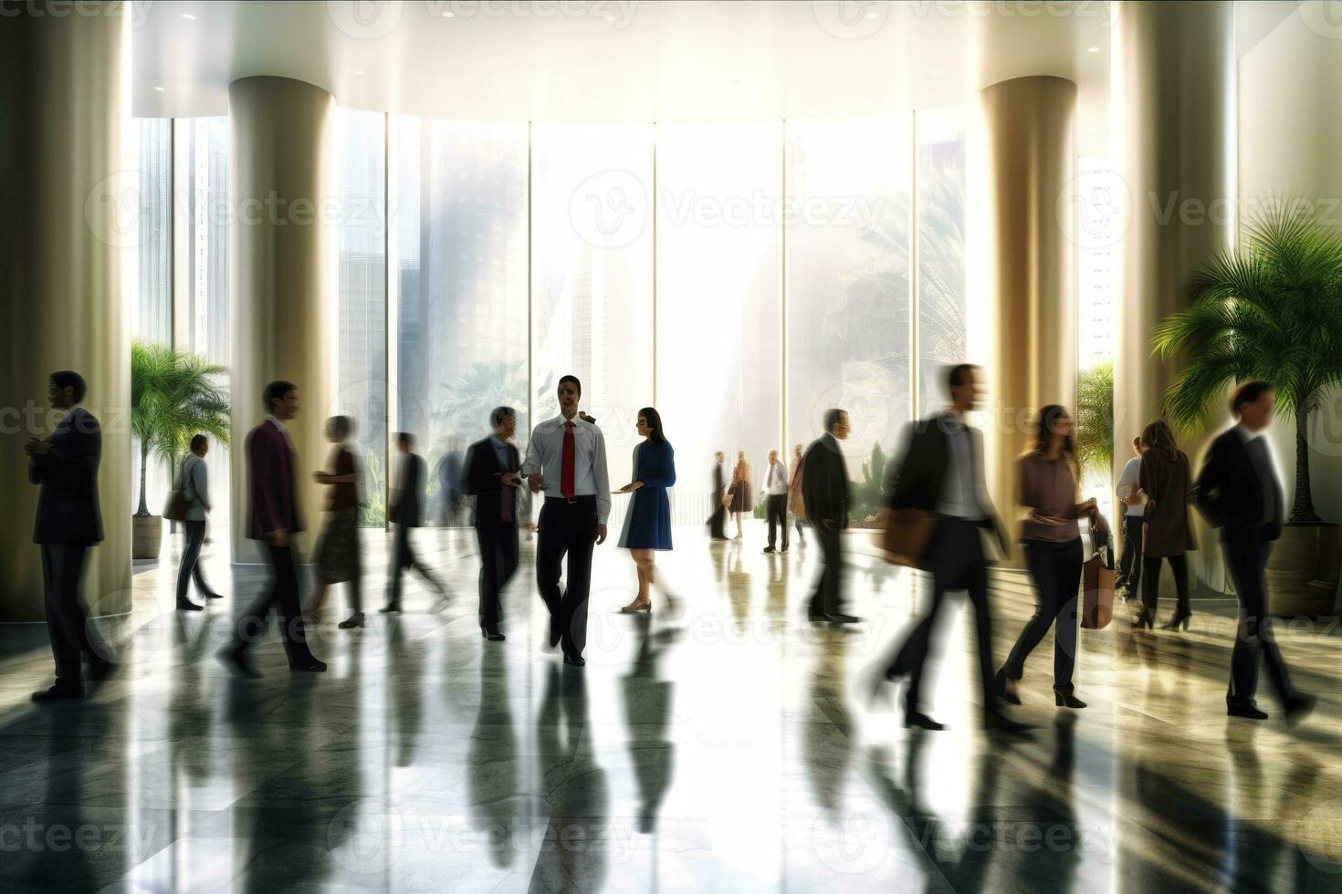 AI generated Group of people in the lobby. Business center. AI Generated photo