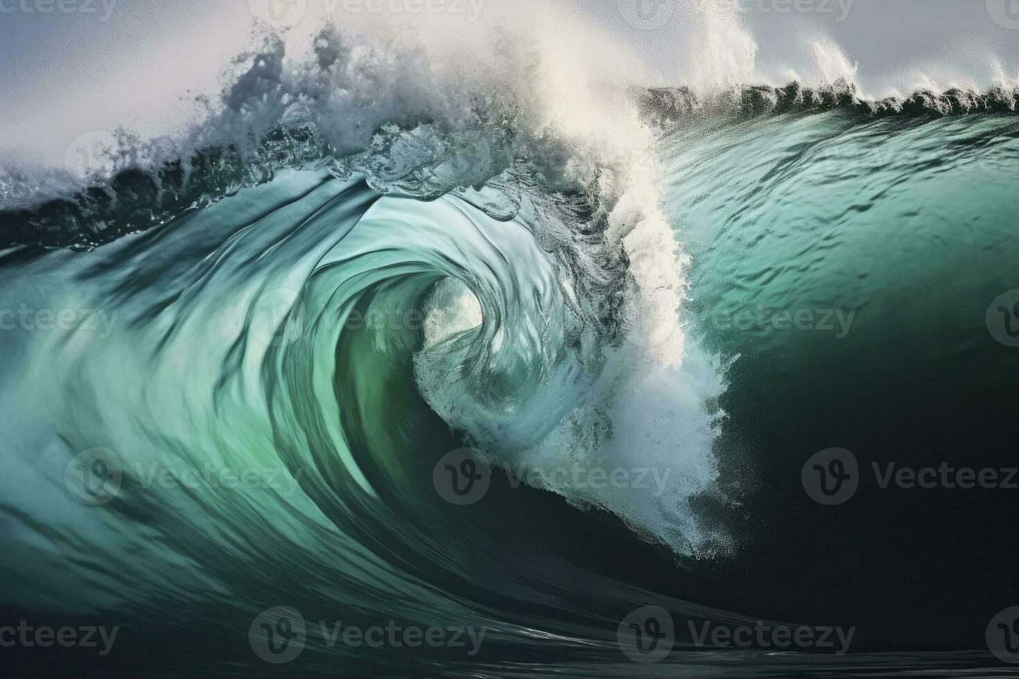 AI generated Extreme close up of thrashing emerald ocean waves. AI Generated photo